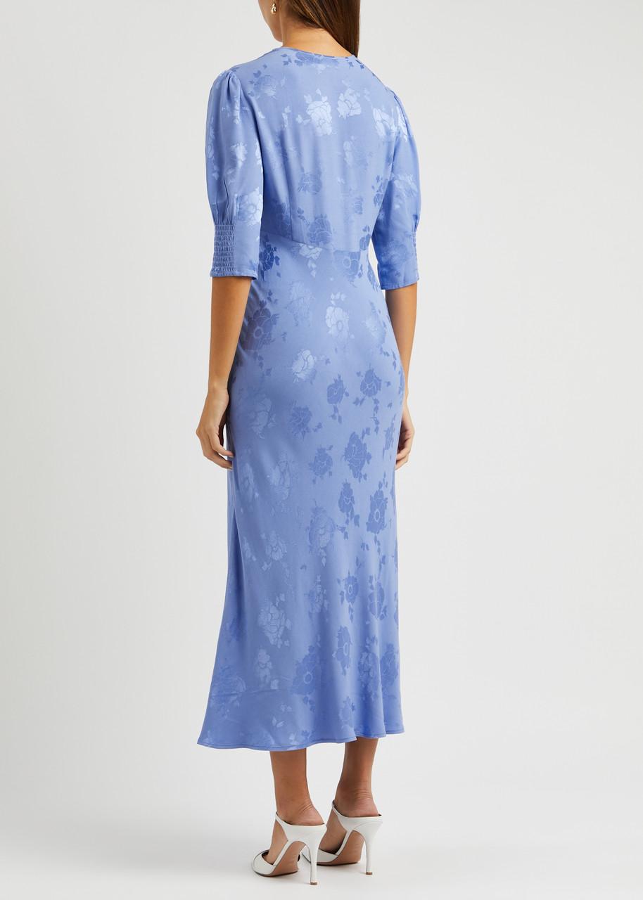 RIXO London Zadie Floral-jacquard Midi Dress in Blue | Lyst