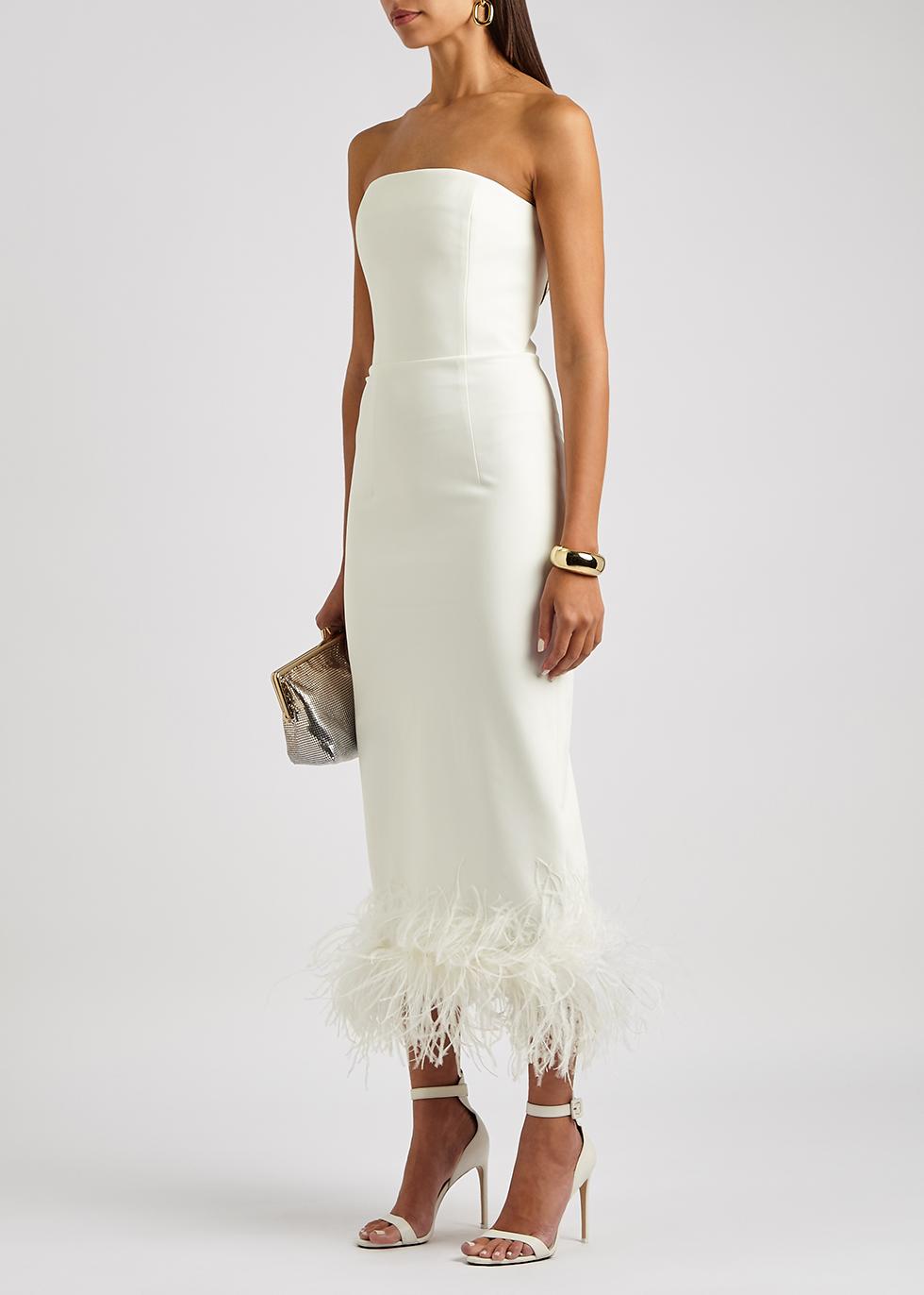 16Arlington Minelli White Feather-trimmed Midi Dress | Lyst