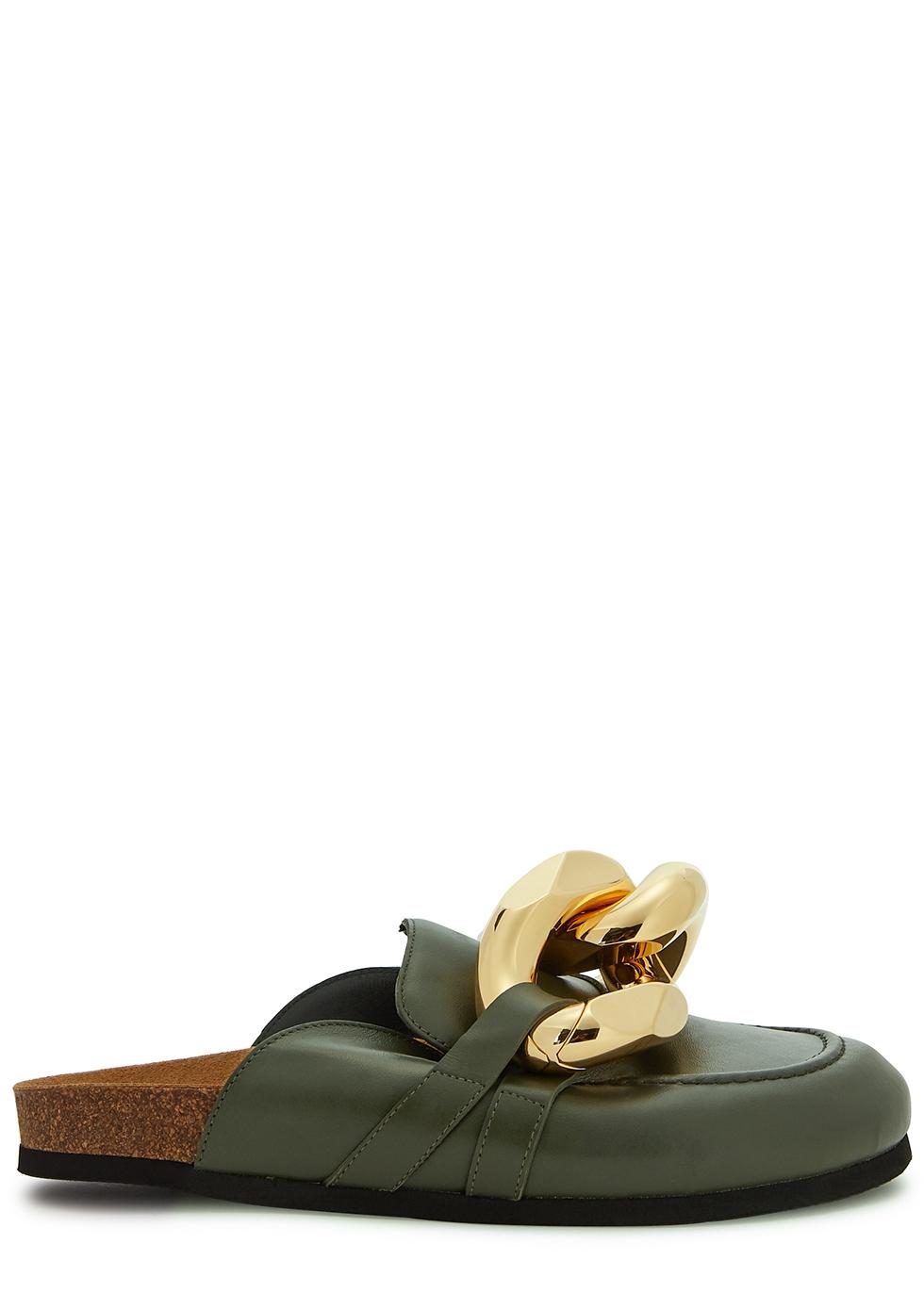 JW Anderson Army Green Chain-embellished Leather Mules | Lyst JW Anderson Army Green Chain-embellished Leather Mules | Lyst