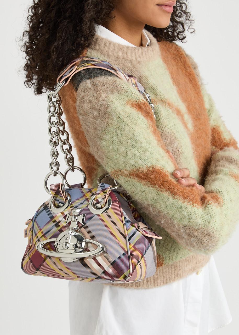 Vivienne Westwood Archive Orb Checked Nubuck Shoulder Bag in White