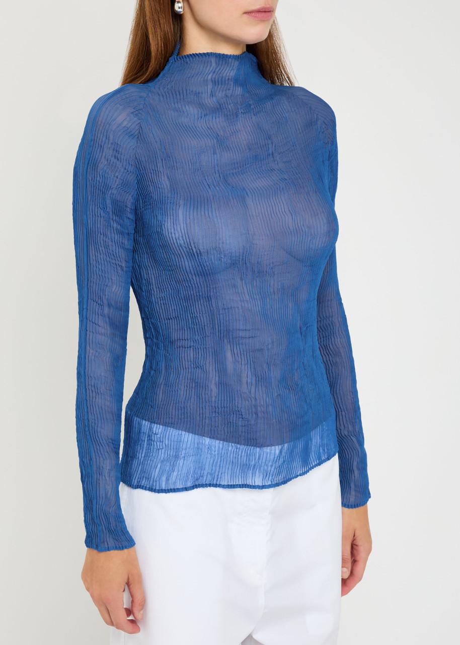 Issey Miyake Pleated Sheer Chiffon Top in Blue | Lyst