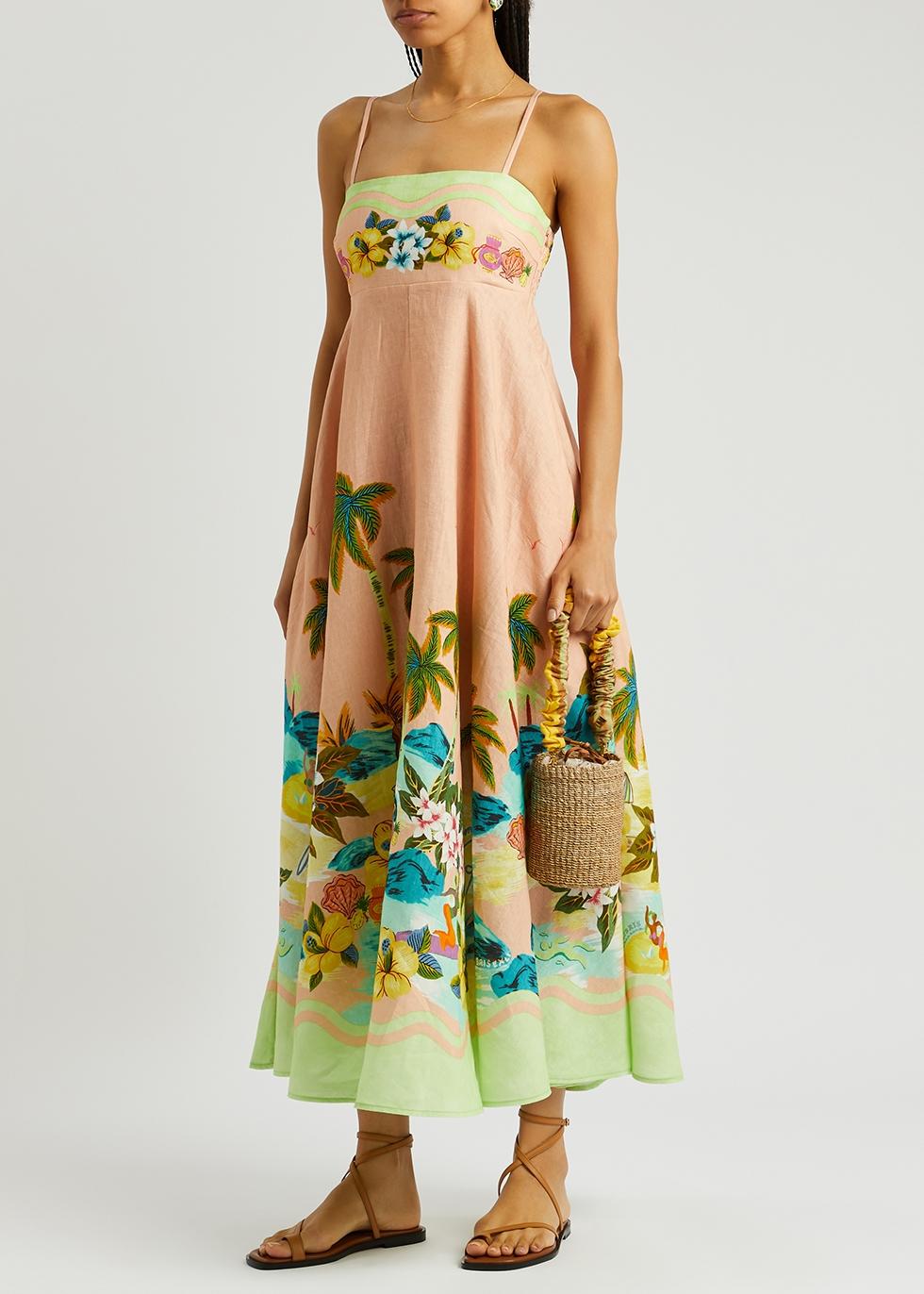 alemais mermaid dress ALMAIS Mermaid Point Printed Linen Midi Dress in Blue