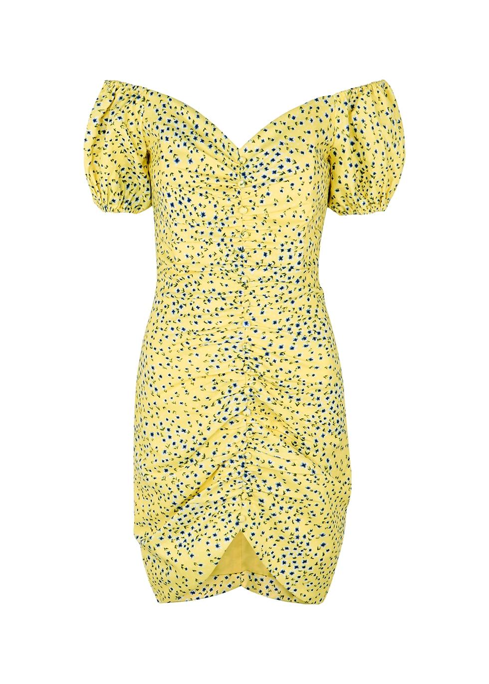 Lavish Alice Synthetic Yellow Floral-print Mini Dress - Lyst