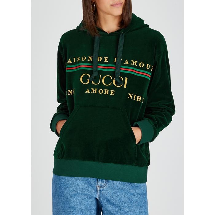 Gucci Cotton Green Embroidered Velour