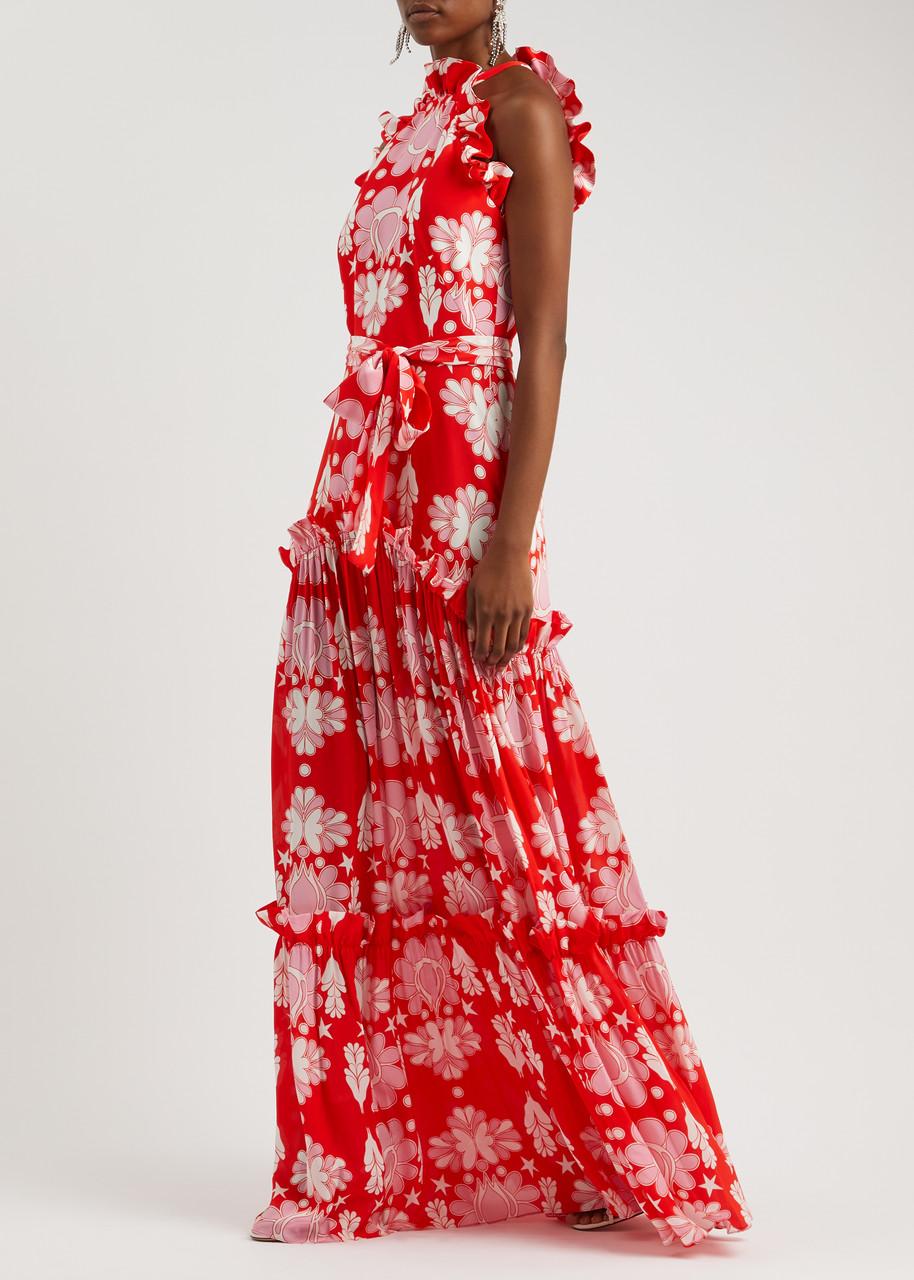 Borgo De Nor Tatiana Floral-Print Maxi Dress in Red | Lyst
