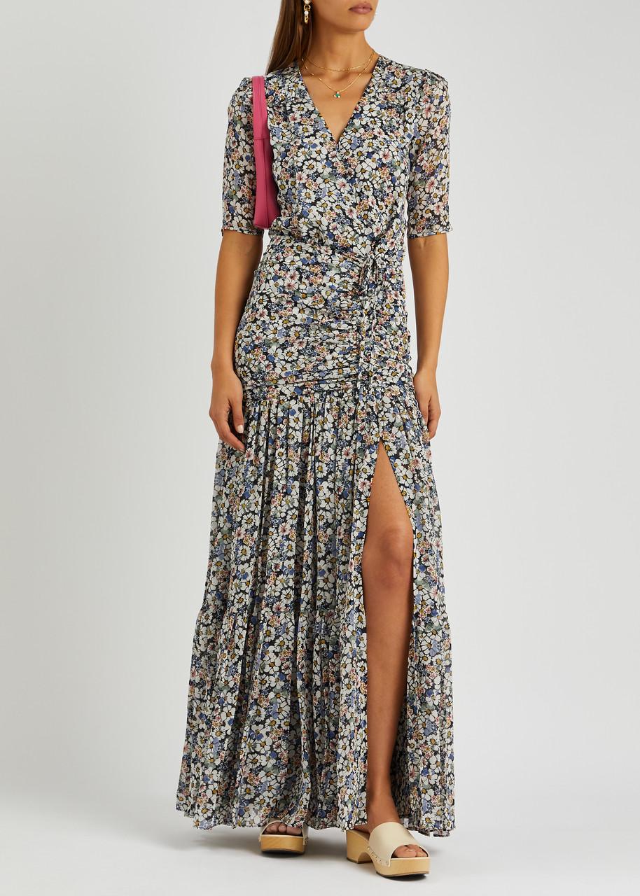 mick silk dress veronica beard Veronica Beard Mick Floral Short-Sleeve Silk Maxi Dress
