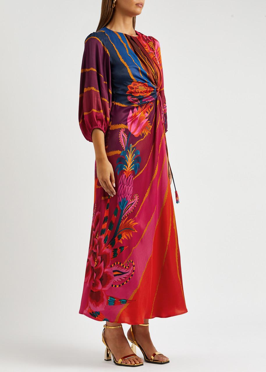 farm rio vintage wave midi dress FARM Rio Vintage Wave Printed Satin Midi Dress in Red