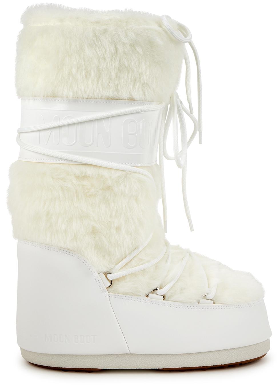 Moon Boot Icon Padded Faux Fur Snow Boots in White | Lyst UK