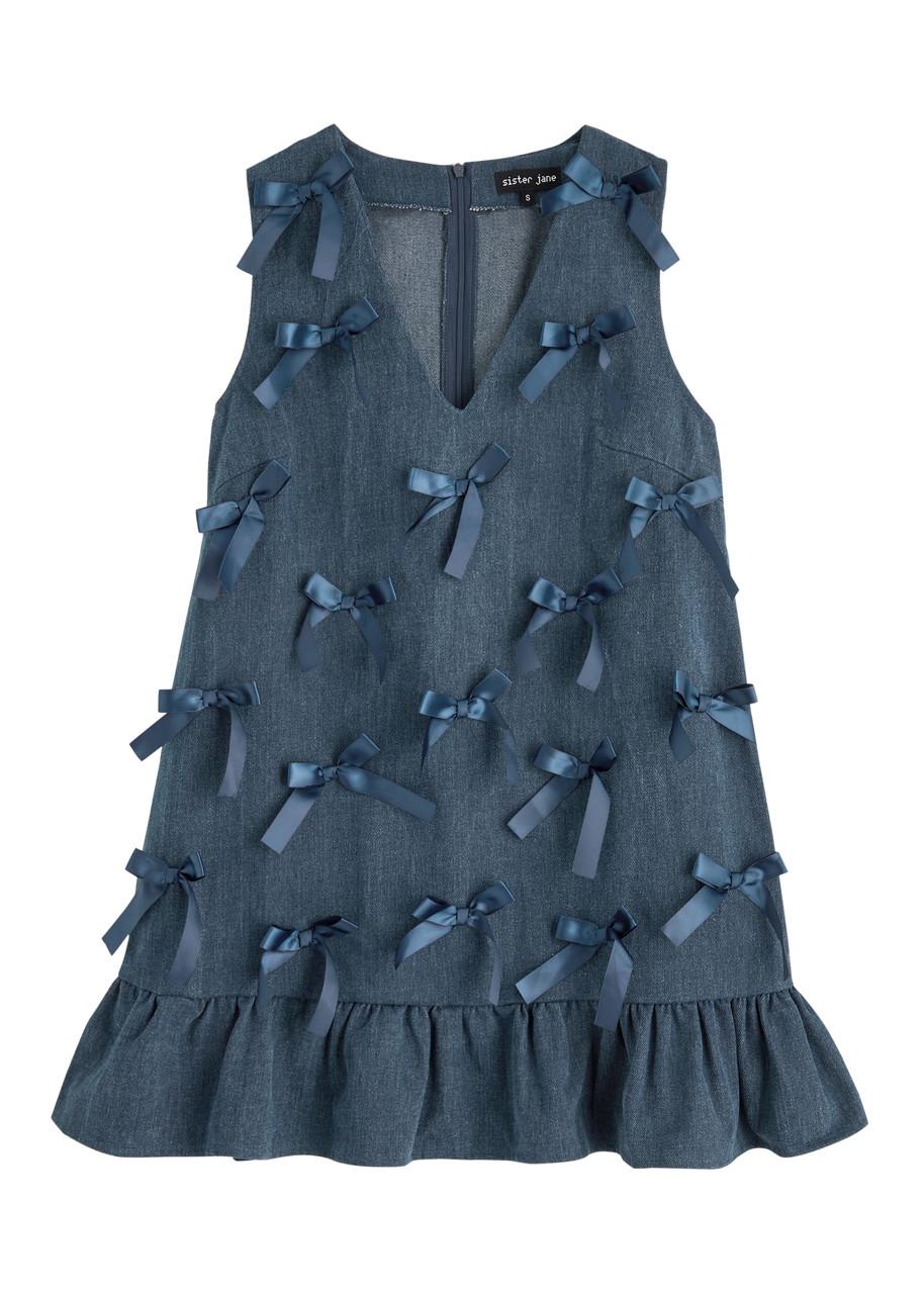 【英国発Sister Jane】Lyrical bow-embellished denim dress Sister Jane Lyrical Bow-Embellished Denim Mini Dress in Blue