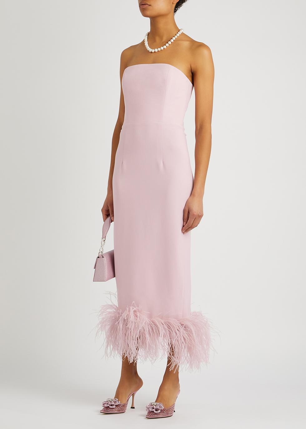 16Arlington Minelli Pink Feather-trimmed Midi Dress | Lyst