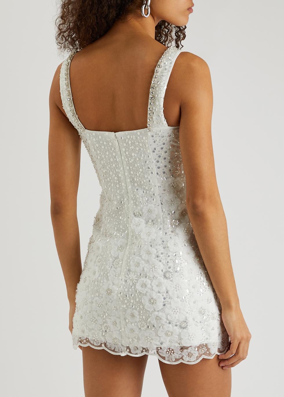 White Beaded Sequin Bandeau Mini Dress – self-portrait-US