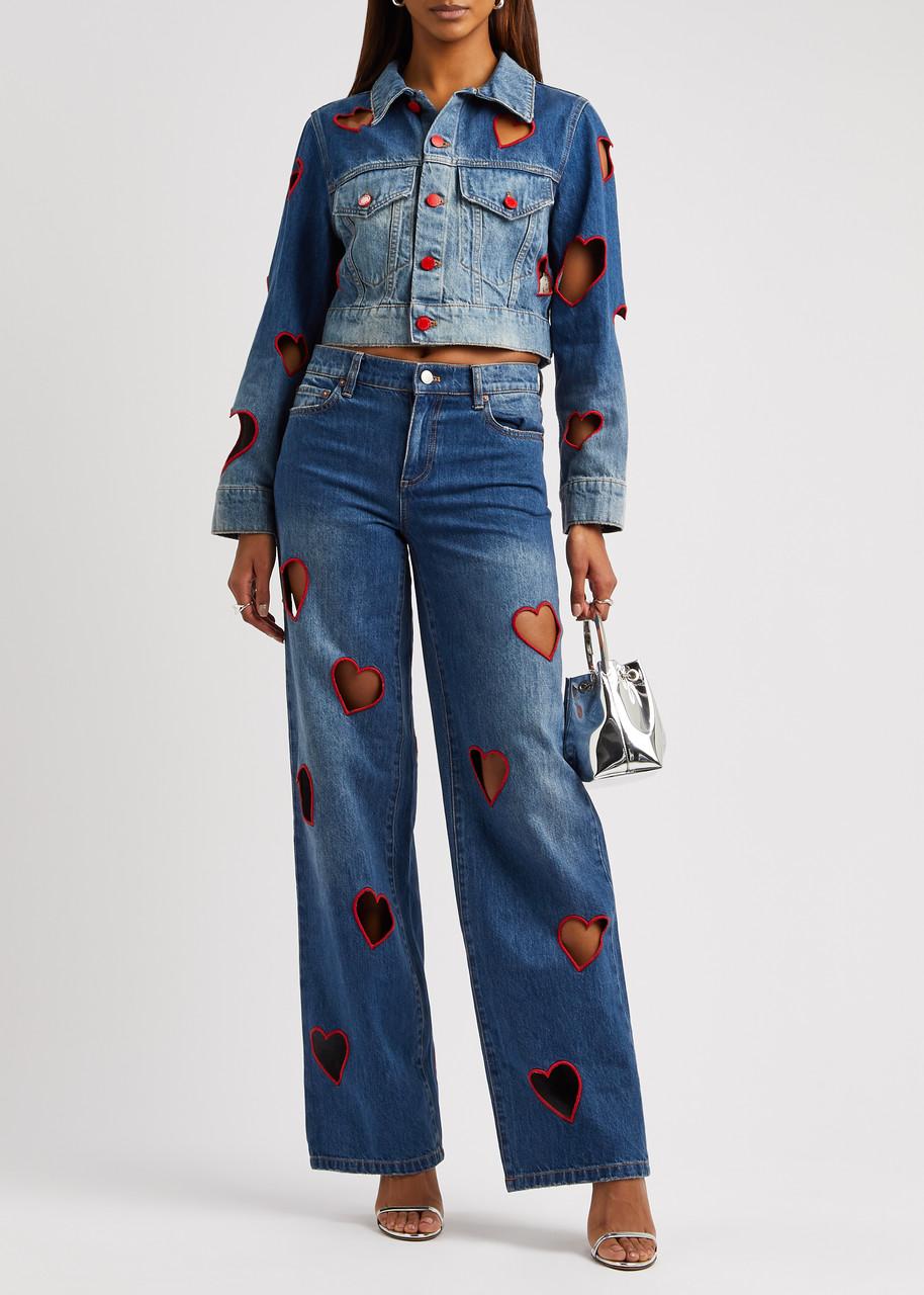alice+olivia ハート カットアウト デニムジャケット XS ブルー Alice + Olivia Alice + Olivia Jeff Heart Cut-out Denim Jacket in