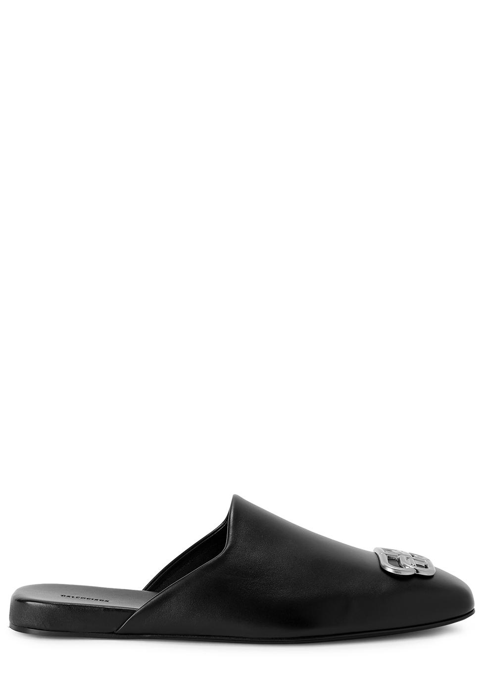 Balenciaga Bb Black Logo Leather Mules for Men | Lyst