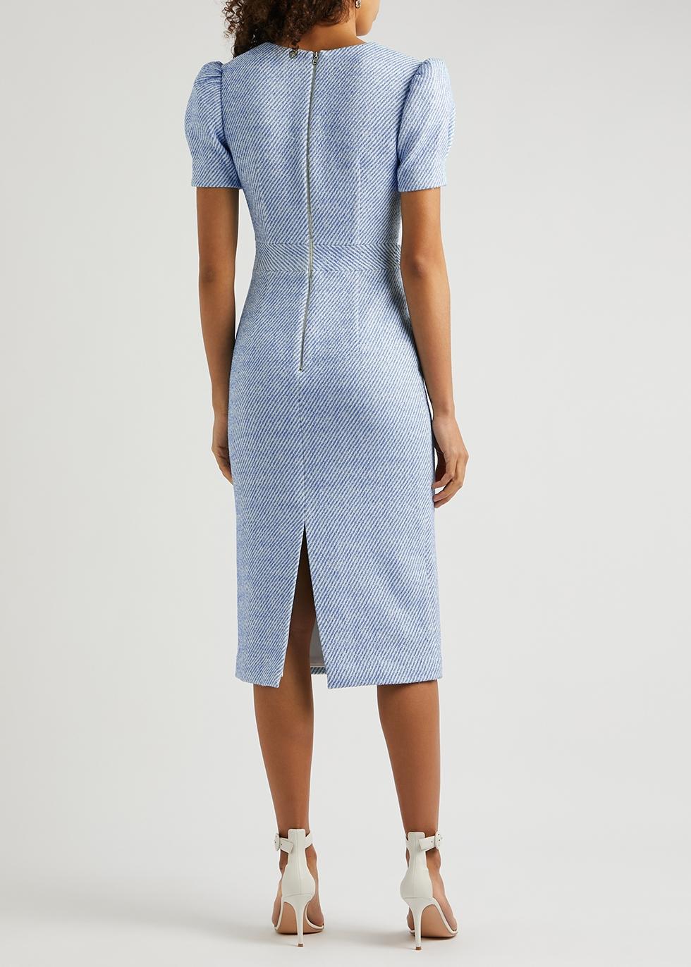 Rebecca Vallance Charlene Striped Tweed Midi Dress in Blue | Lyst UK