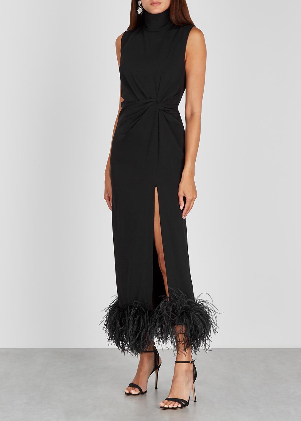 16Arlington Maika Black Feathertrimmed Midi Dress Lyst