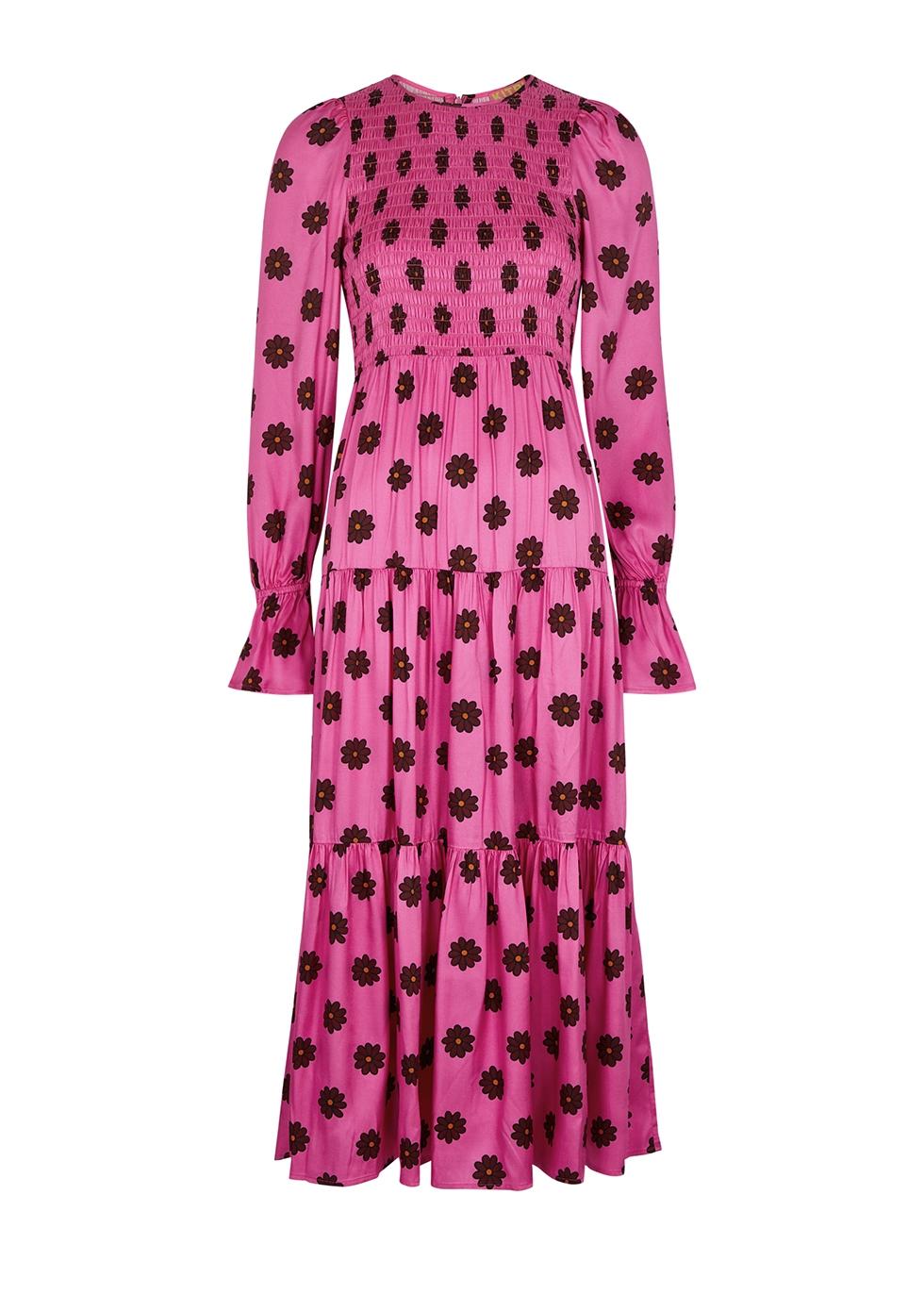Kitri Petra Floral-print Satin Midi Dress in Pink | Lyst