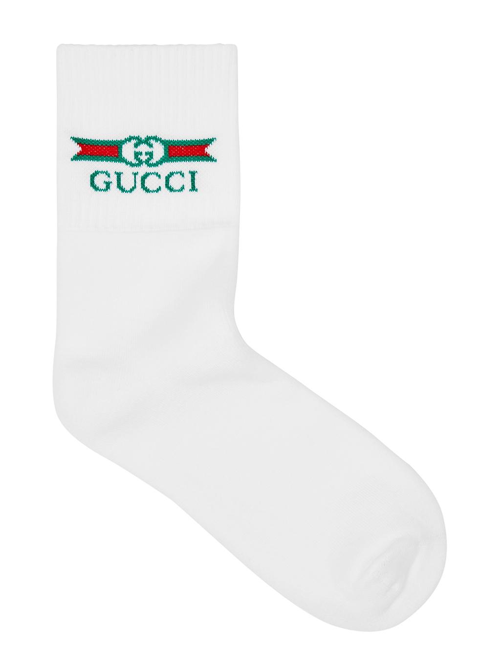Gucci Logo-intarsia Stretch-cotton Socks in White for Men | Lyst