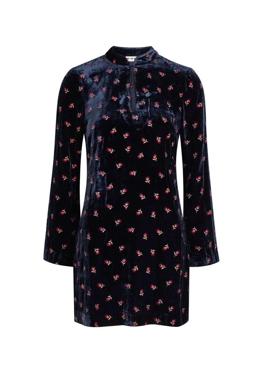 rixo calla velvet mini dress Rixo Calla Floral-embroidered Velvet Mini Dress Black Rixo