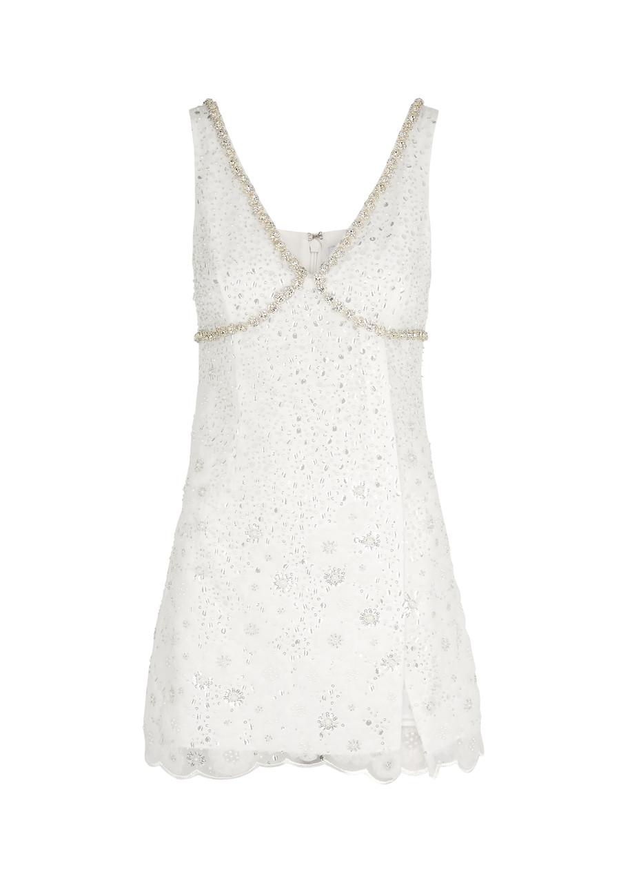 Self-Portrait Sequin And Bead-embellished Tulle Mini Dress in White | Lyst
