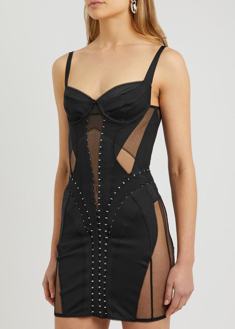 black strappy jersey dress ON THE SIDELINES LACE JERSEY MINI DRESS  AKIRA