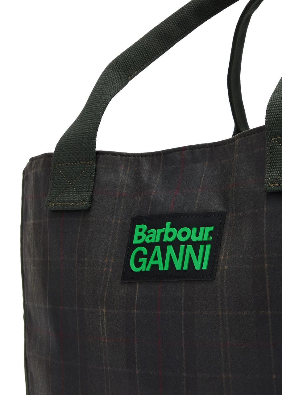 BARBOUR X GANNI X Ganni Logo-Embroidered Tartan Waxed Canvas Tote