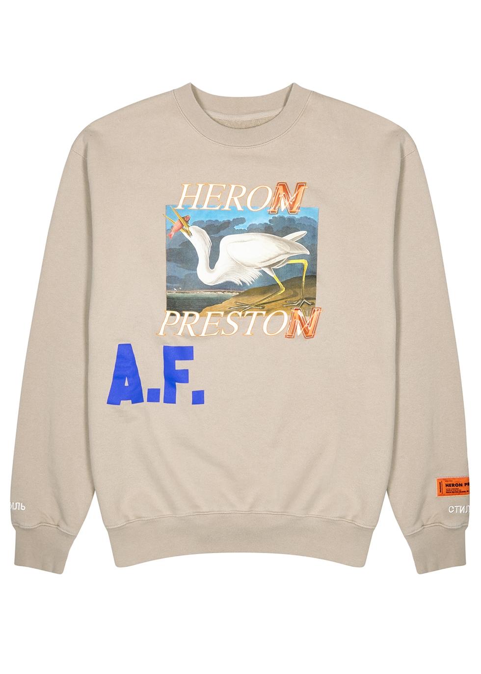 Heron Preston Authorized Fake Printed Cotton Sweatshirt in Taupe 