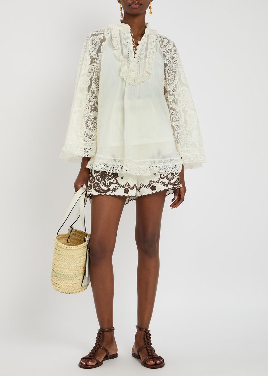 ワンピース ZIMMERMANN ASCENSION LACE YOKE RAMIE TUNIC Zimmermann Ascension Lace Yoke Tunic Ramie Tunic in White | Lyst
