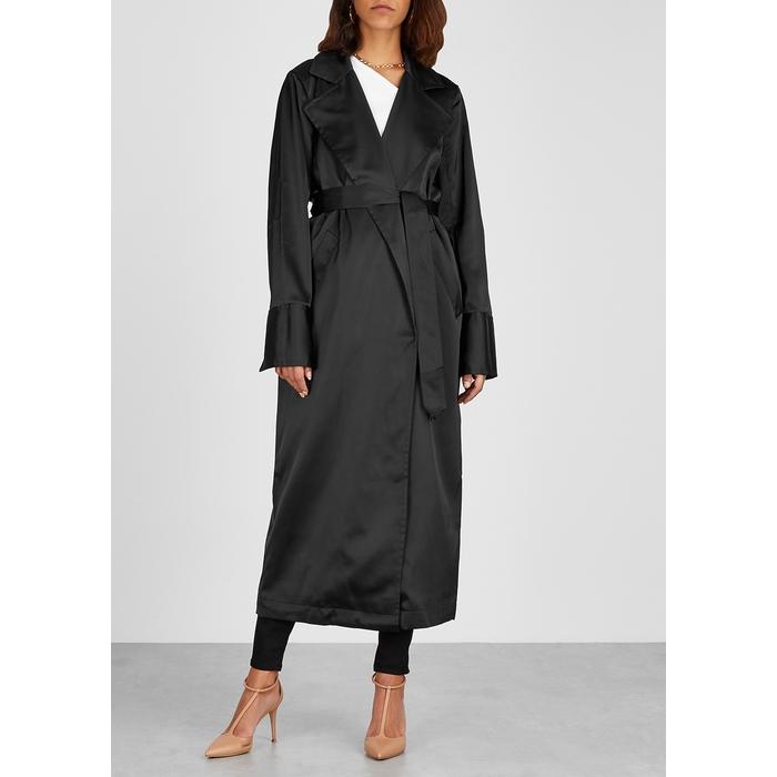 GOOD AMERICAN Black Satin Trench Coat 