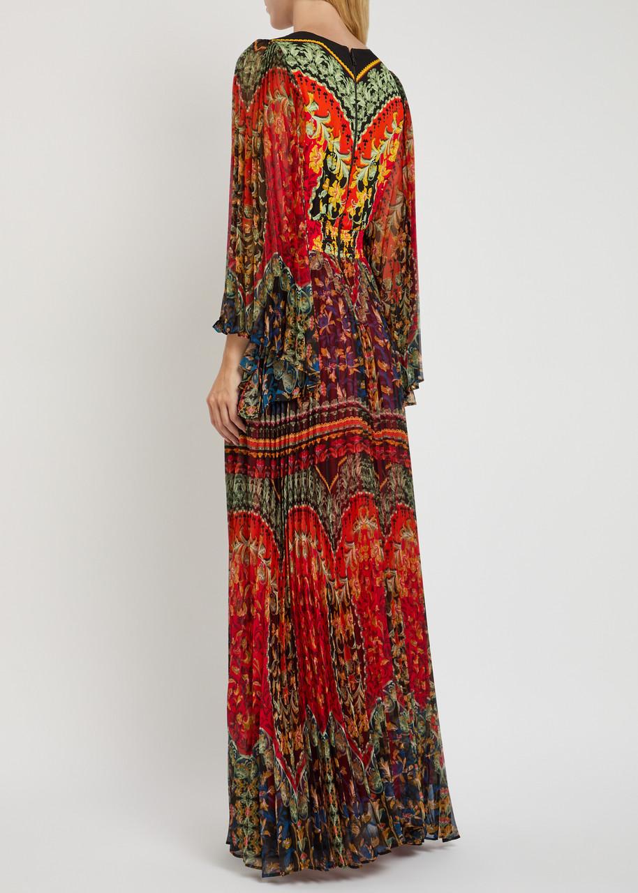 Alice + Olivia Bennett Floral-Print Pleated Chiffon Maxi Dress in Red | Lyst