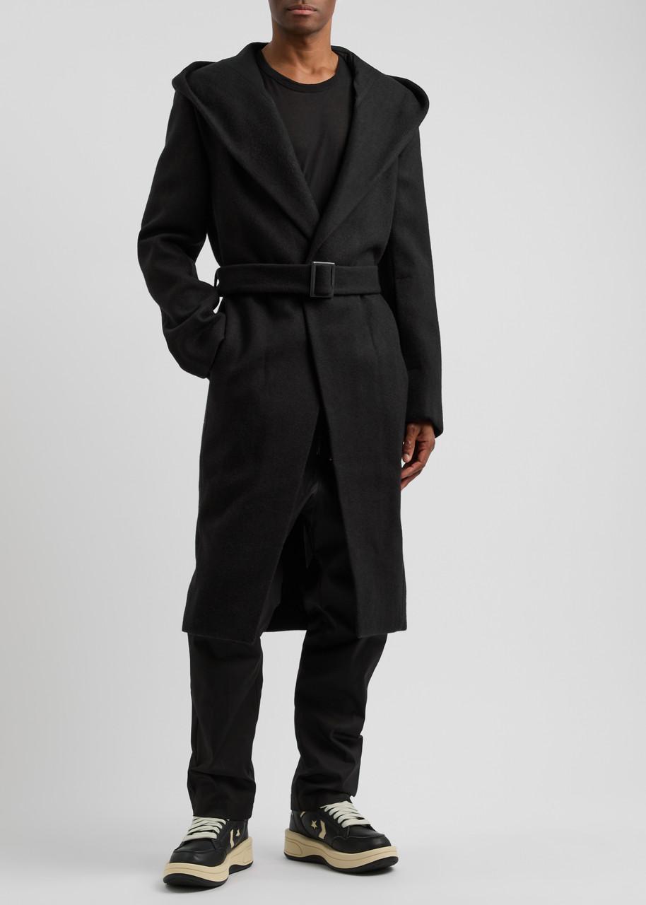 Rick Owens Belted Hooded Wool Coat in Black for Men | Lyst Rick Owens Belted Hooded Wool Coat in Black for Men | Lyst