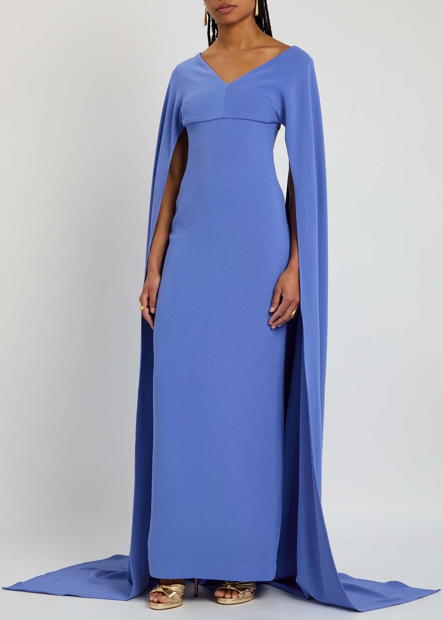 【SOLACE LONDON】モーガンケープドクレープガウン Morgan caped crêpe gown in blue - Solace London | Mytheresa