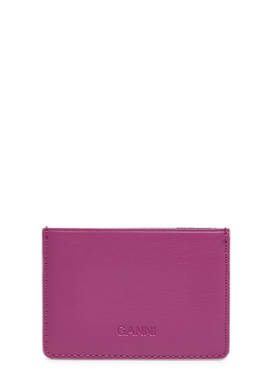 Ganni Bou Logo Leather Card Holder in Purple | Lyst