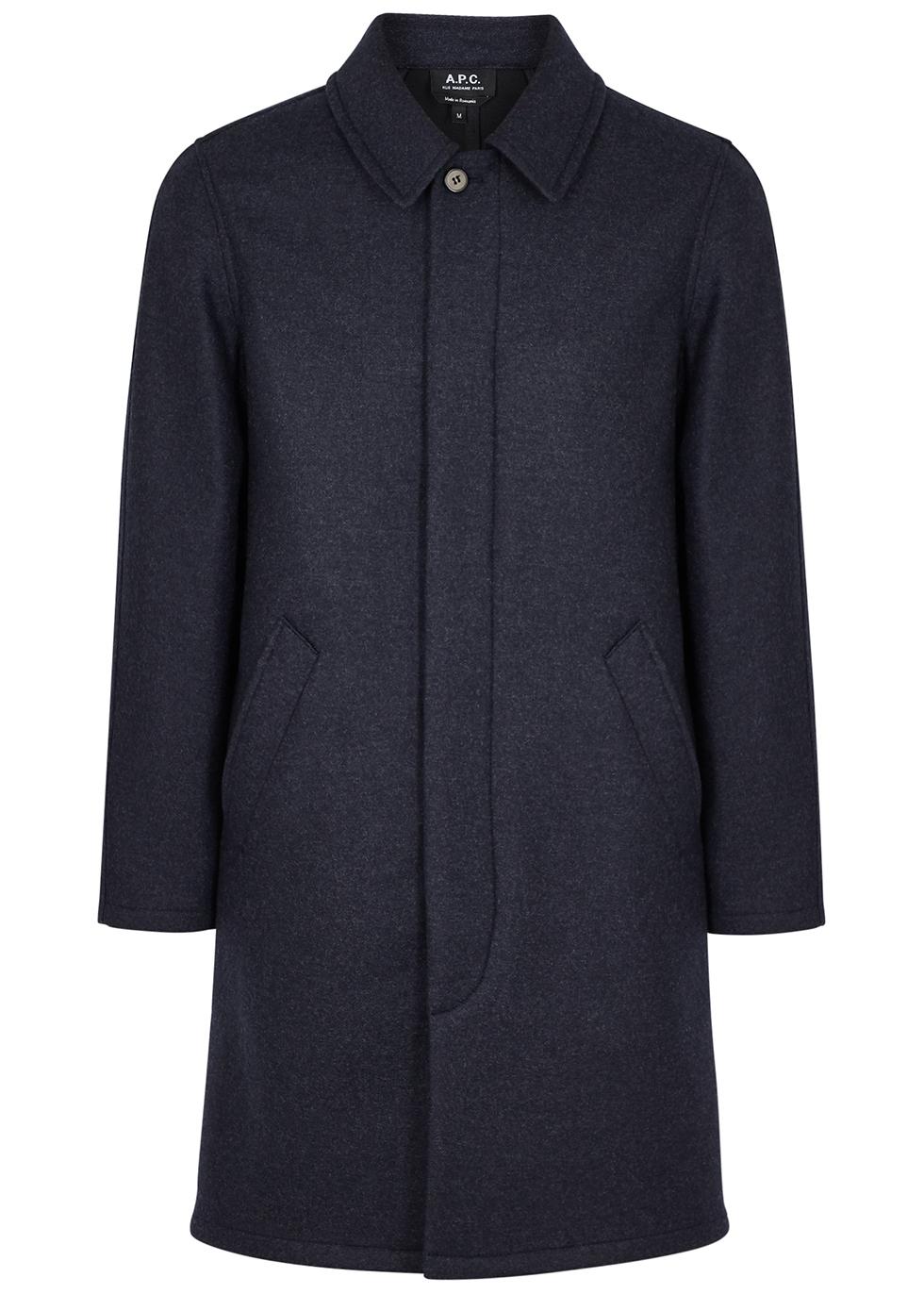 A.P.C. Julian Navy Wool-blend Coat in Blue for Men - Lyst