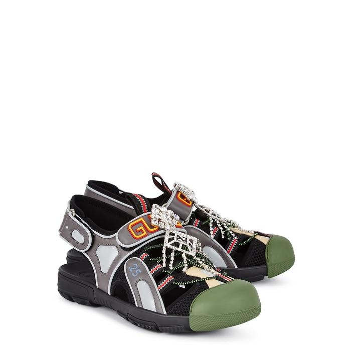 Gucci Mens Tinsel Sports Sandals, 10 / Black Silver