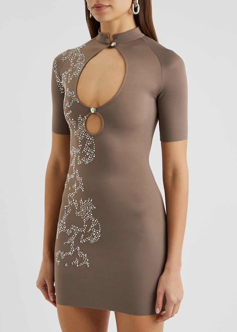 Poster Girl Daisy Embellished Cut-out Mini Dress in Brown | Lyst