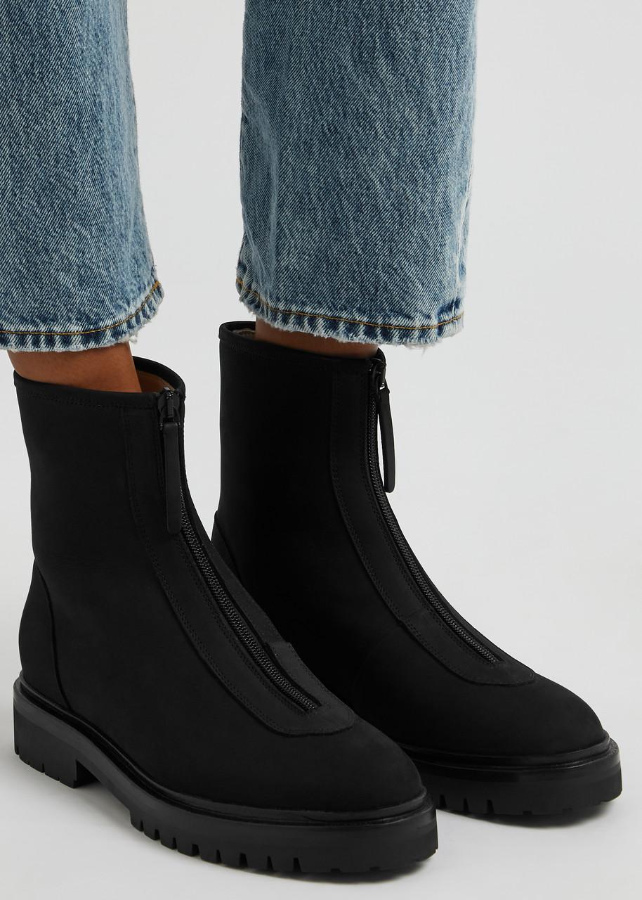 LEGRES Zipper Nubuck Ankle Boots in Black Lyst