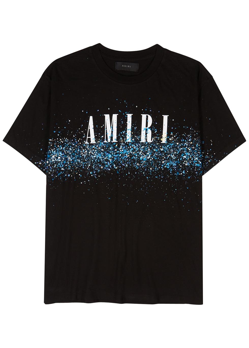 Amiri Paint-splatter Logo Cotton T-shirt in Black for Men | Lyst UK