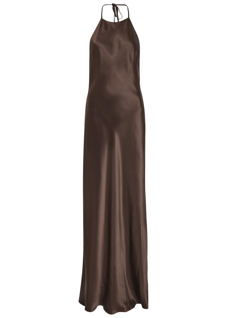 reformation brown satin dress Off the Shoulder Prom Dress TM1029 – Sparkly Gowns main image 1