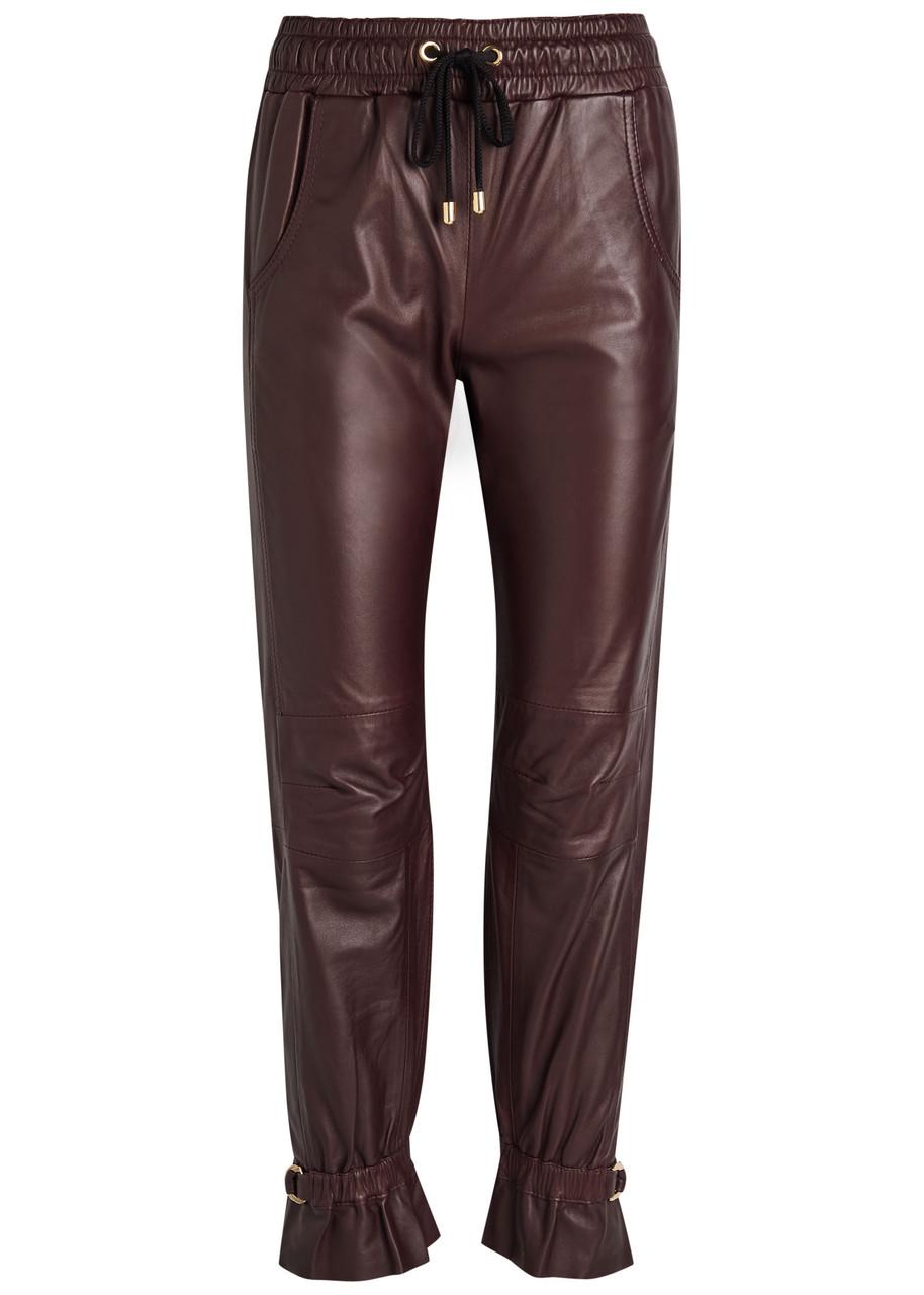 Burgundy Topshop Leather Joggers Burgundy Faux Leather Trousers
