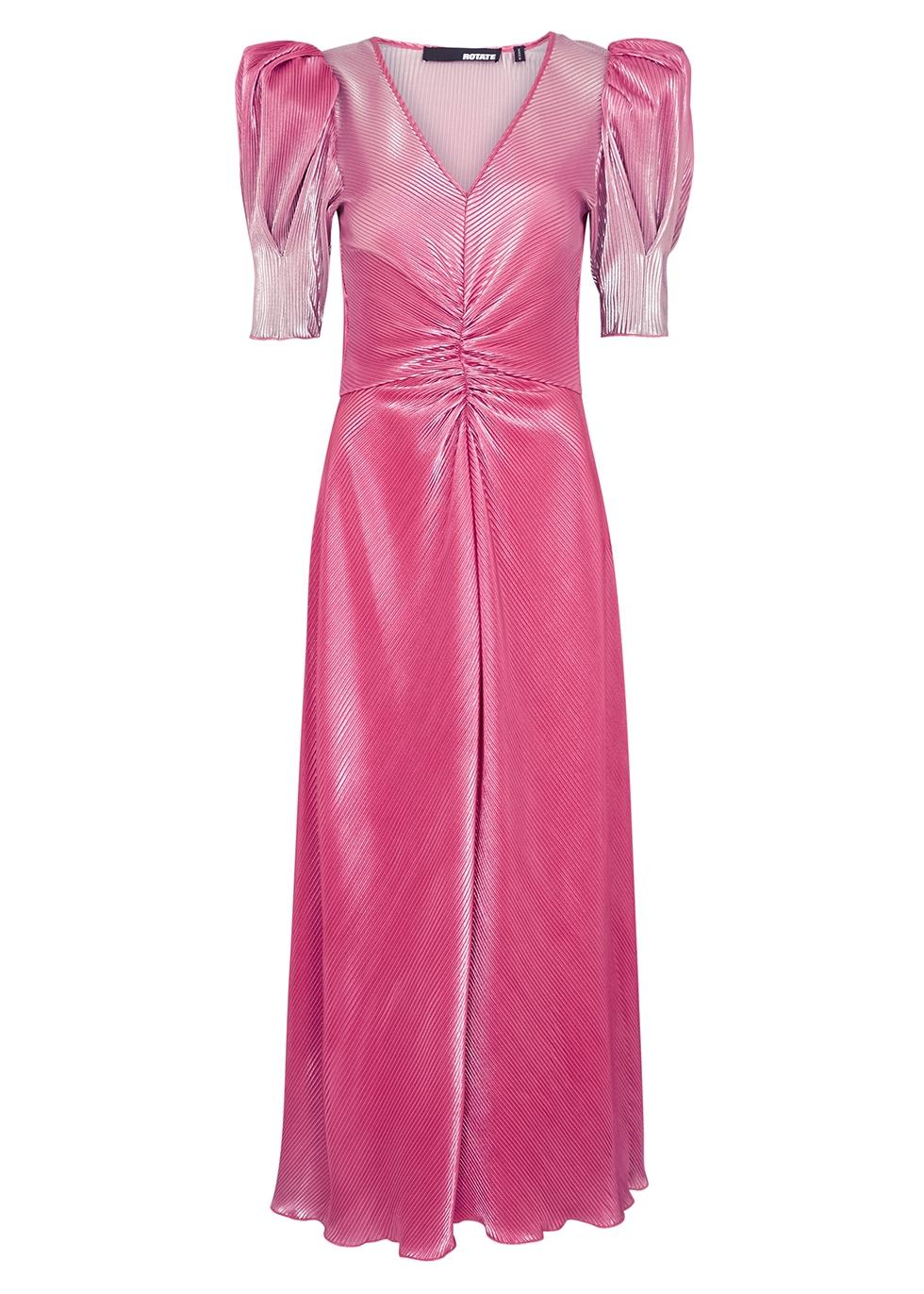 ROTATE BIRGER CHRISTENSEN Plissé Dégradé Satin Midi Dress in Pink | Lyst