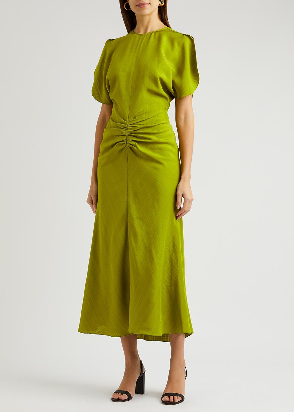 slim fit dress slacks Green Ruched Midi Dress – Style Kloset Boutique Galway main image 0