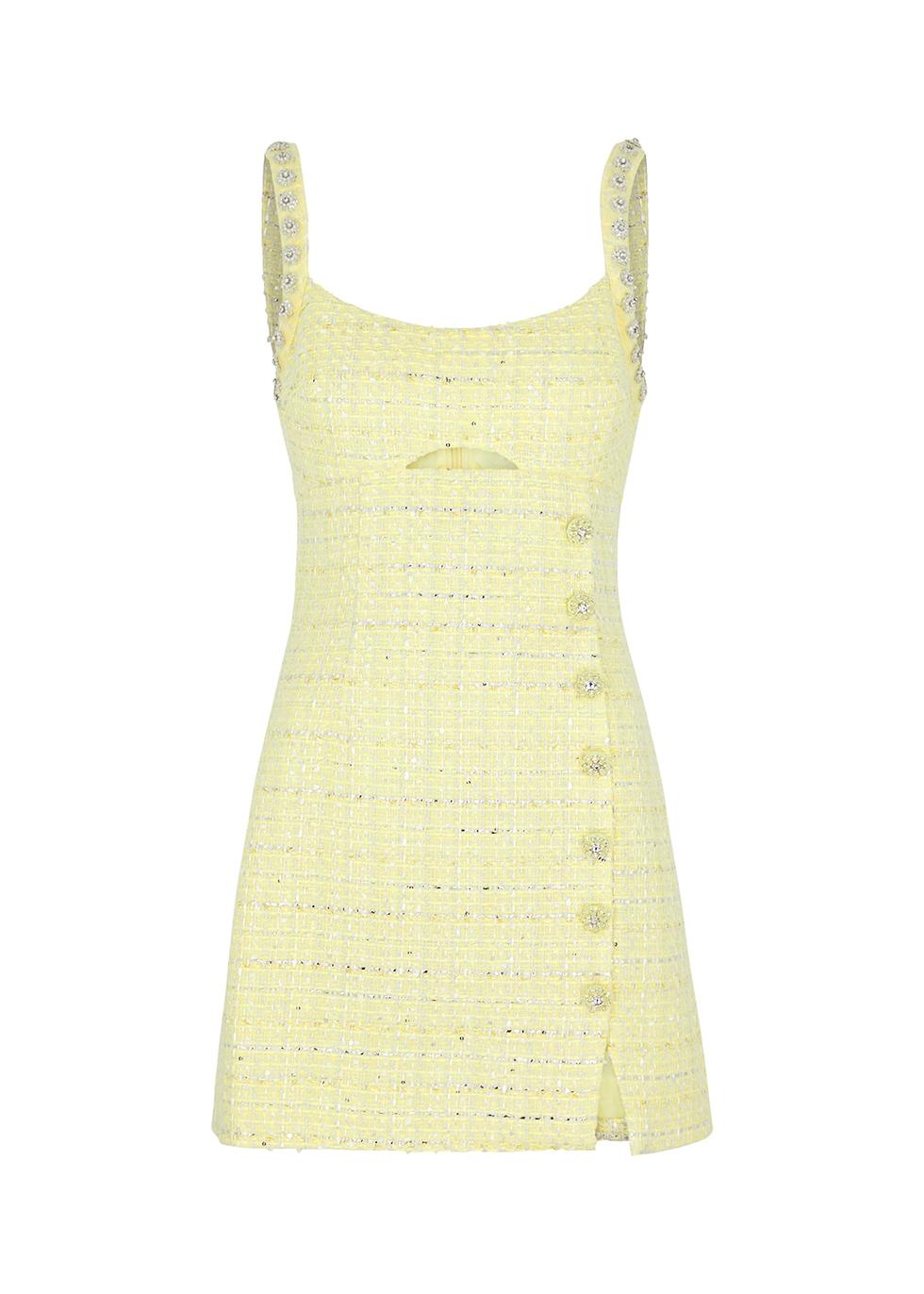 self portrait gold tweed dress Gold Tinsel Boucle Off Shoulder Mini Dress  self-portrait-US