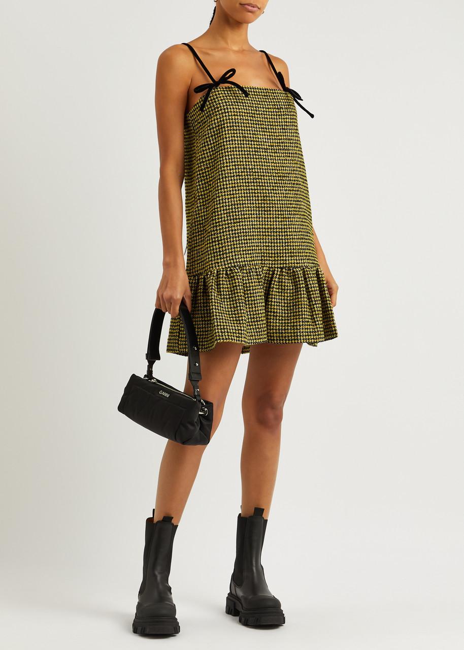 Ganni Sleeveless Houndstooth Minidress in Green | Lyst