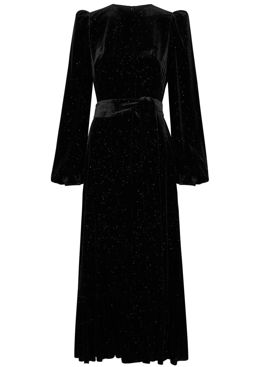The Vampire's Wife Villanelle Glittered Velvet Midi Dress in Black | Lyst