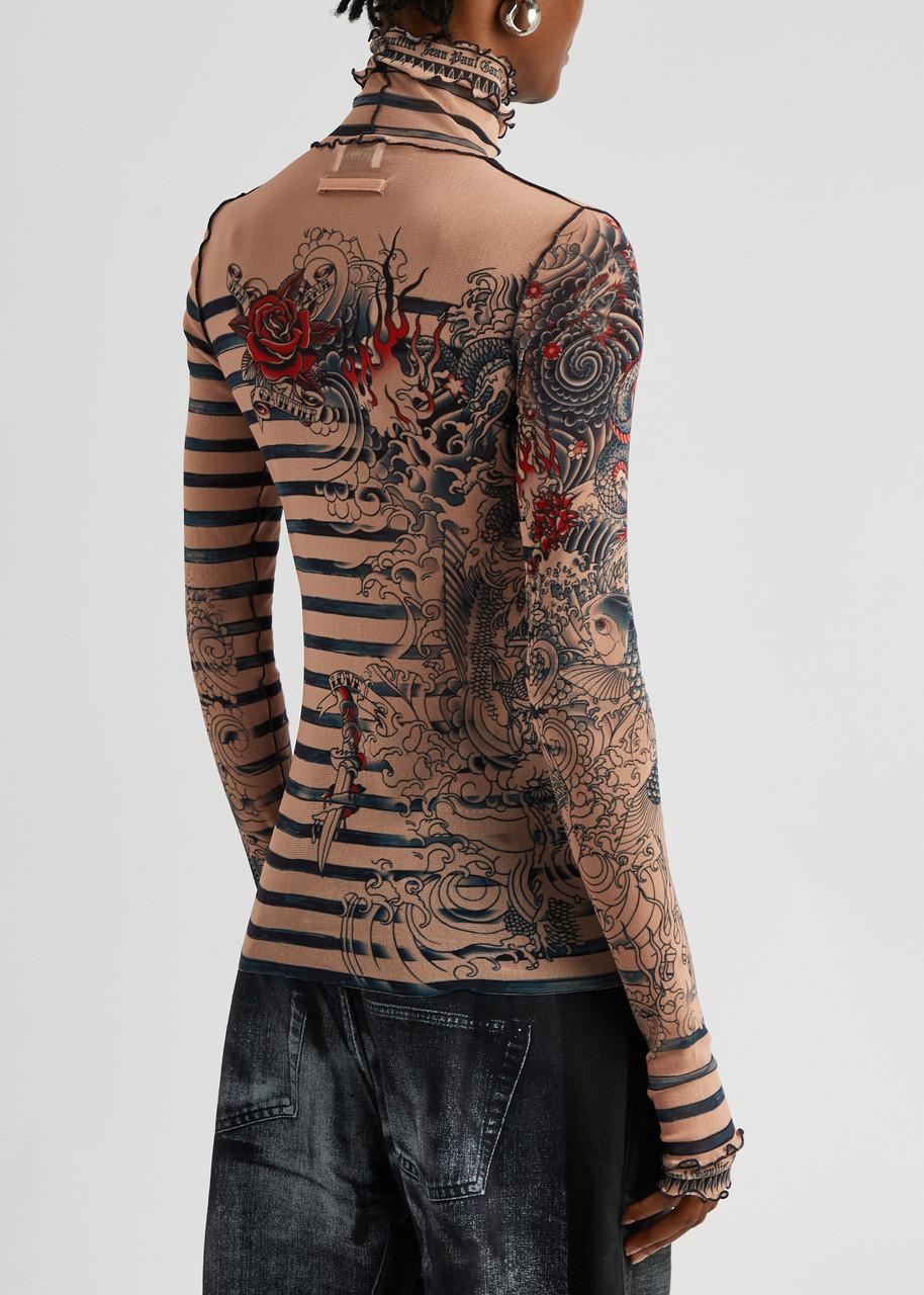 Jean Paul Gaultier Sailor Tattoo Printed Tulle Top in