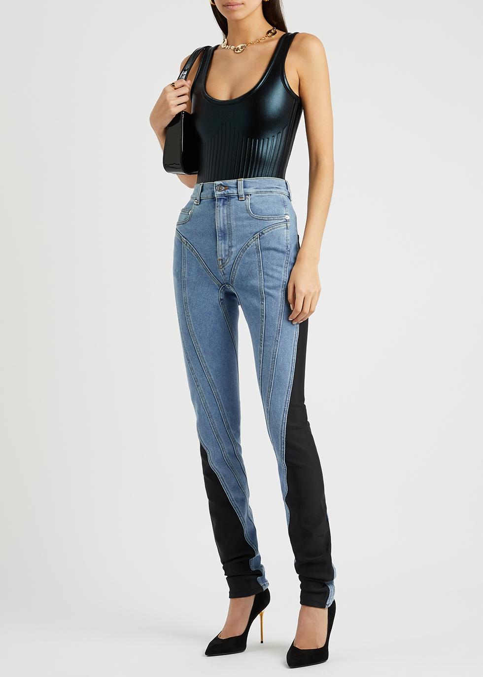 Two-tone Panelled Skinny Jeans in Denim 