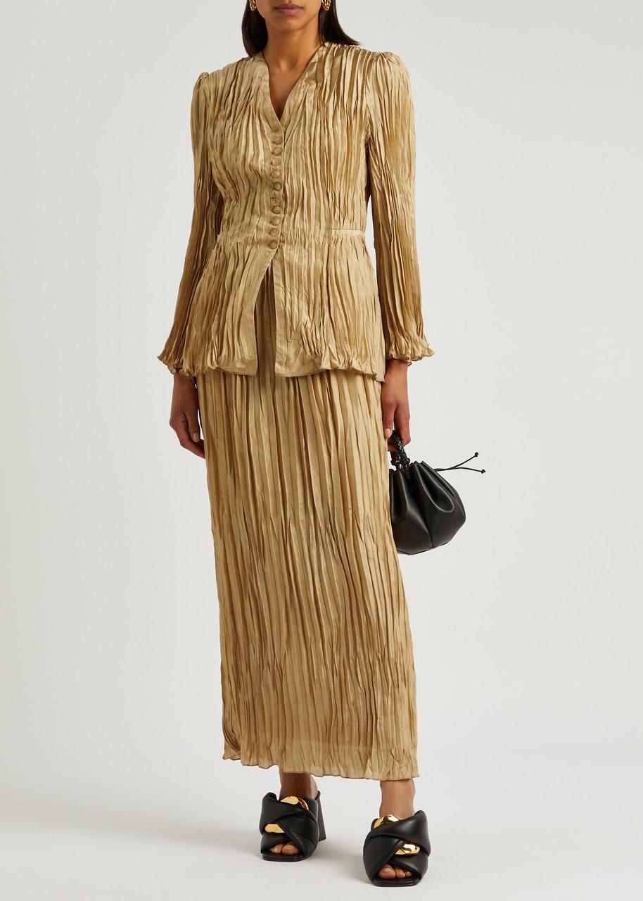 By Malene Birger Abruzza Plissé Silk Top in Natural | Lyst