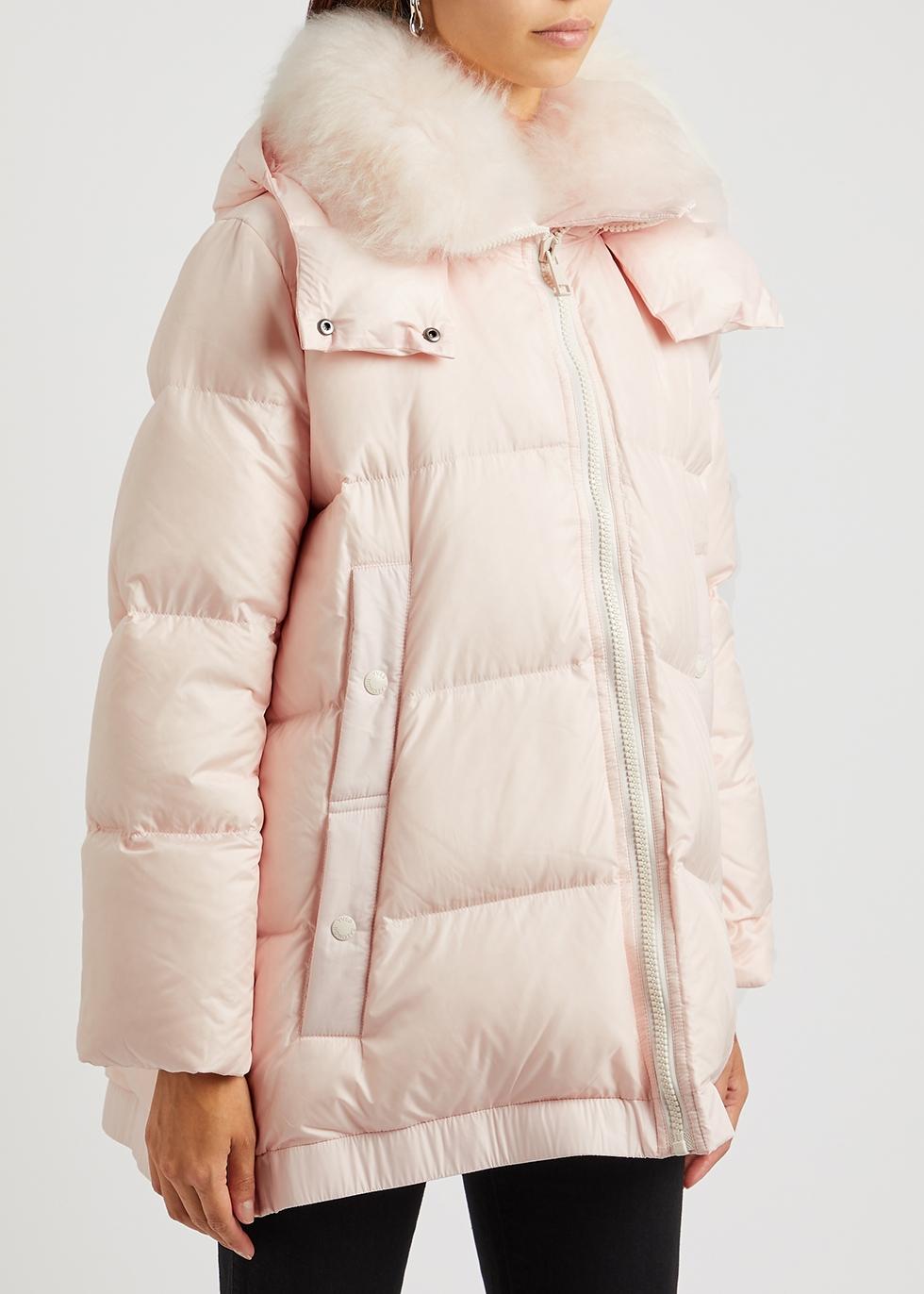 Yves Salomon Army Fur-trimmed Quilted Shell Coat in Pink | Lyst