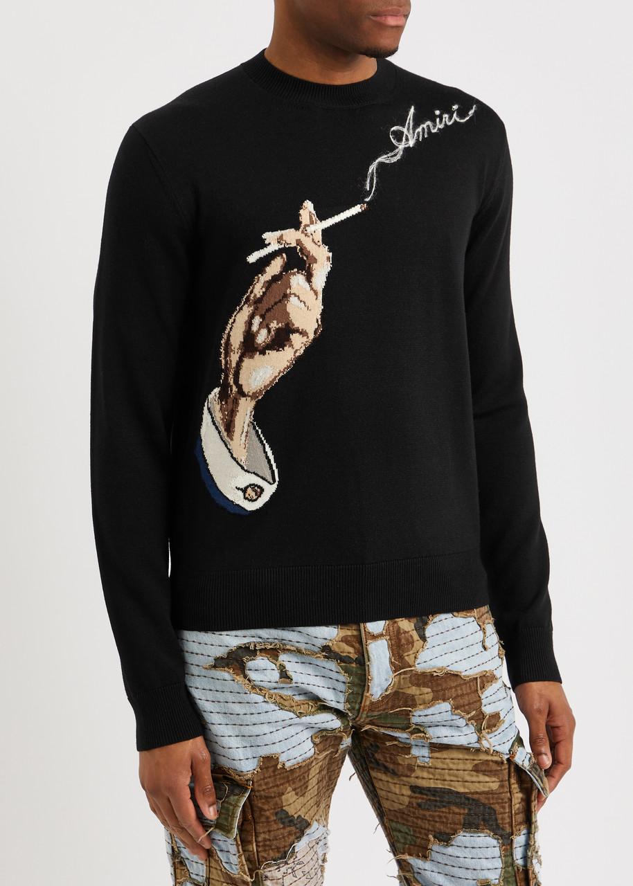 Amiri Smoke Intarsia Wool-blend Jumper in Black for Men