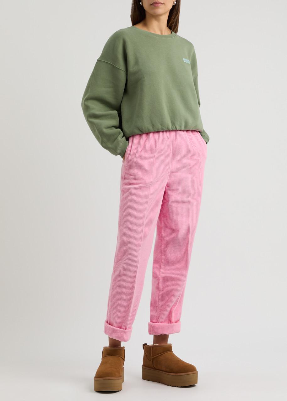 American Vintage Padow Cropped Tapered Corduroy Trousers in Pink
